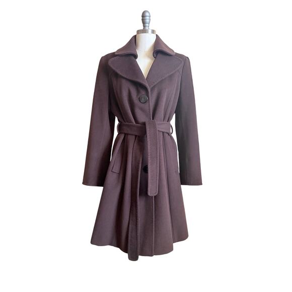 Ellen Tracy Wool Blend Belted Coat Brown 12P Fit & Flare Winter Jacket Classic - Picture 1 of 10